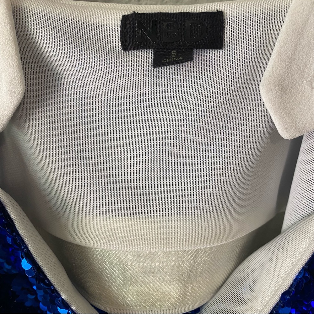 NBD Sequin Crop Top Small  Royal Blue White Tank Top Party Costume Sparkle - Picture 6 of 6